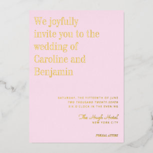 Invitación Con Relieve Metalizado Elegante Minimalista Moderno Bodas Pink Hoja de Or