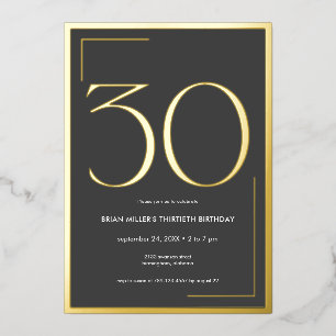 Invitación Con Relieve Metalizado Elegante Minimalista Moderno Cumpleaños Treinta