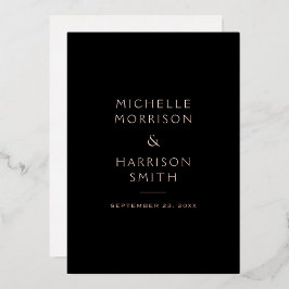 Invitación Con Relieve Metalizado Elegante Minimalista Rosa de Oro Negro para Boda