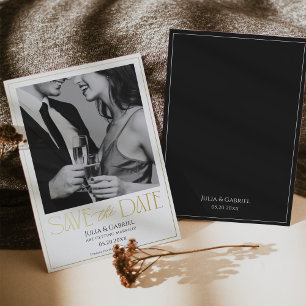 Invitación Con Relieve Metalizado Elegante Minimalista Salva la Fecha con Foto Real