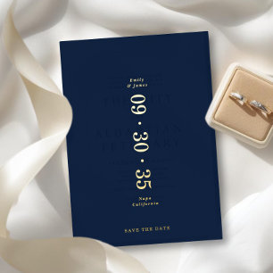 Invitación Con Relieve Metalizado Elegante Mínimo Guarde la Fecha Azul Zafiro Oscuro