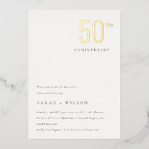 Invitación Con Relieve Metalizado Elegante Mínimo Negrita Oro Aniversario de Cualqui