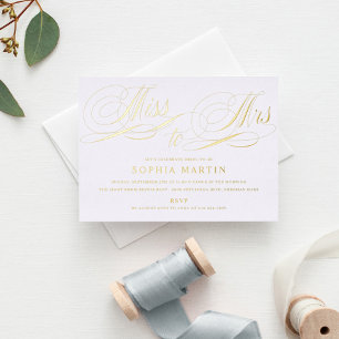Invitación Con Relieve Metalizado Elegante Miss guión a la señora Bridal Shower Gold