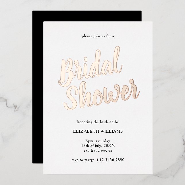 Invitación Con Relieve Metalizado Elegante Moda Bridal Shower Rosa Gold (Anverso/Reverso)