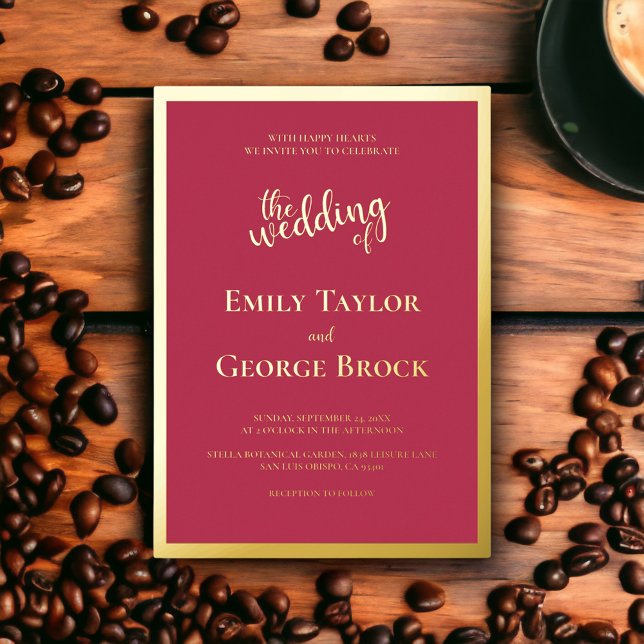 Invitación Con Relieve Metalizado Elegante Moda Lujo Magenta Boda de marcos dorados (Subido por el creador)