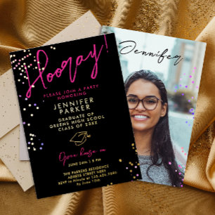 Invitación Con Relieve Metalizado Elegante Moda Purpurina de color rosa negro foto d