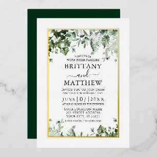 Invitación Con Relieve Metalizado Elegante Moderna Boda Verde Hiedra Salvia Dorado