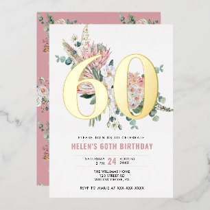Invitación Con Relieve Metalizado Elegante Moderno Floral Rosa Polvoriento Para Cual