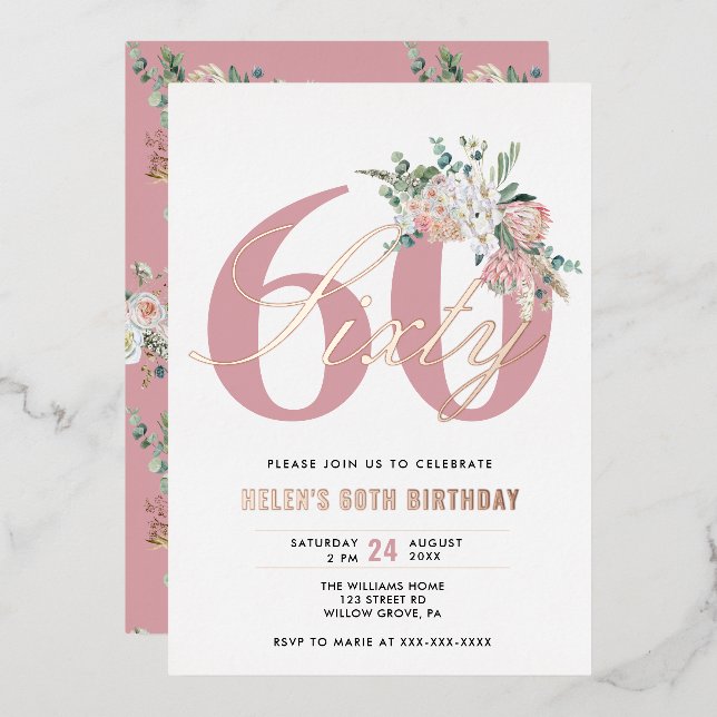 Invitación Con Relieve Metalizado Elegante moderno floral rosa polvoriento para cual (Anverso/Reverso)