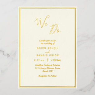 Invitación Con Relieve Metalizado Elegante Moderno Marfil Hacemos Boda Dorado