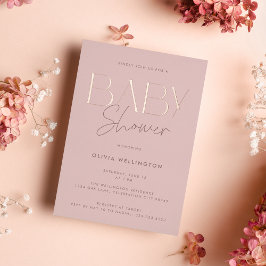 Invitación Con Relieve Metalizado Elegante Moderno Rosa Script Baby Shower Dorado