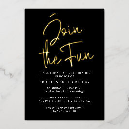 Invitación Con Relieve Metalizado Elegante moderno únete divertido fiesta de cumplea