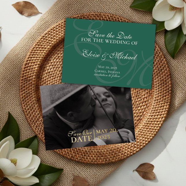 Invitación Con Relieve Metalizado Elegante Moderno Verde Ahorra la Fecha de Boda con (Elegant Modern Green Foil Wedding Save the Date Foil Invitation)