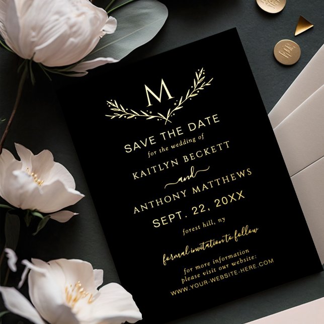Invitación Con Relieve Metalizado Elegante Monograma Boda De Espiga Salvar La Fecha  (Subido por el creador)