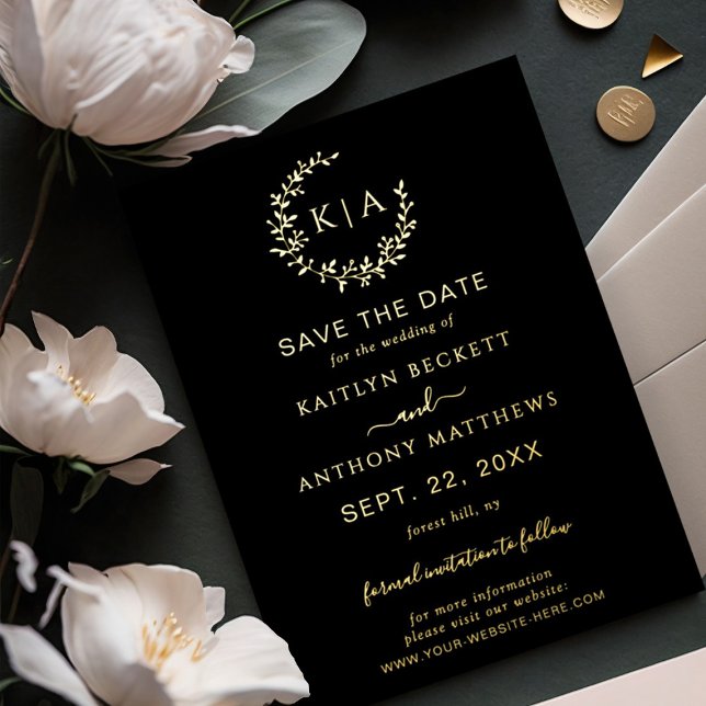 Invitación Con Relieve Metalizado Elegante Monograma Boda De Espiga Salvar La Fecha  (Subido por el creador)