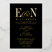 Elegante Monograma Boda Oro Negro