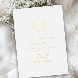 Invitación Con Relieve Metalizado Elegante Monograma de Cima de Boda