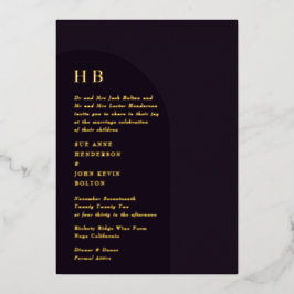 Invitación Con Relieve Metalizado Elegante Monograma De Lujo Arco Floral De Boho Osc