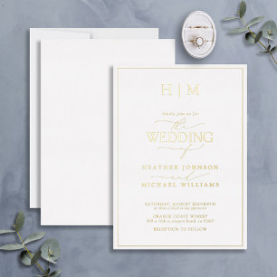 Invitación Con Relieve Metalizado Elegante Monograma Formal Caligrafía Boda Oro
