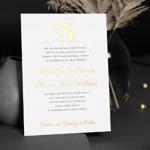 Invitación Con Relieve Metalizado Elegante monograma formal de boda con lámina de or