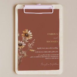 Invitación Con Relieve Metalizado Elegante Monograma Foto Boda de Flor silvestre