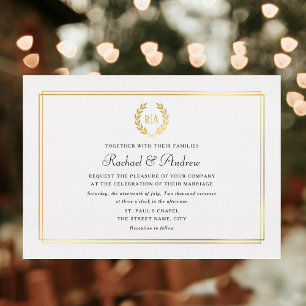 Invitación Con Relieve Metalizado Elegante Monograma Real Relieve metalizado dorado
