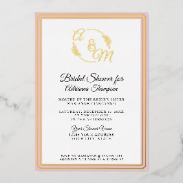 Invitación Con Relieve Metalizado Elegante Monograma Simple Dorado Rosa Ducha Nodal