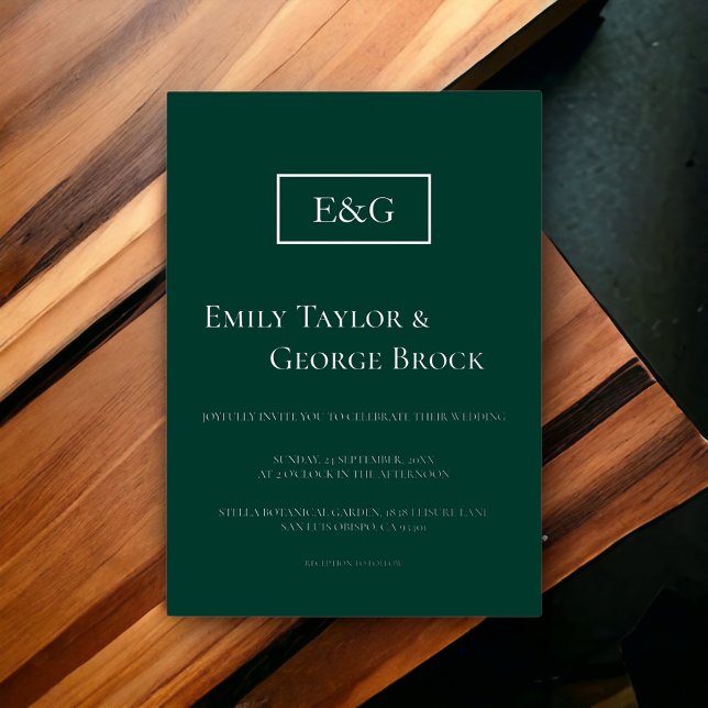 Invitación Con Relieve Metalizado Elegante Monograma Simple Verde Boda Moderno (Subido por el creador)