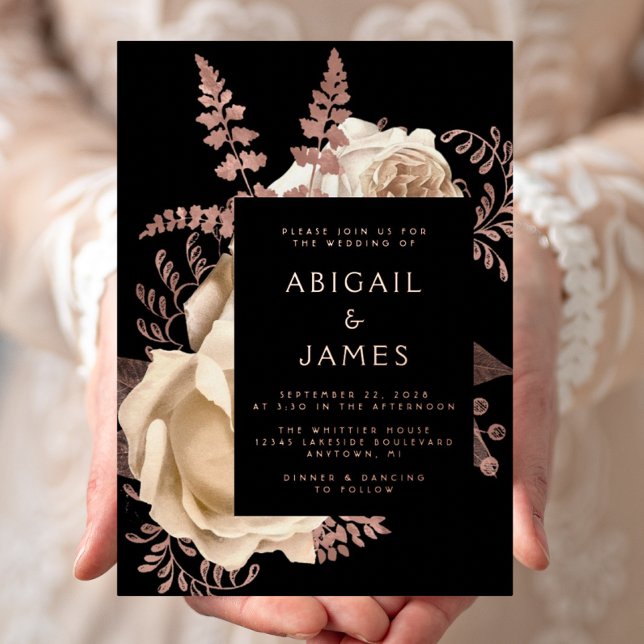 Invitación Con Relieve Metalizado Elegante Moody Dark Floral Rosa de marfil Boda de  (Subido por el creador)