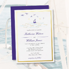 Invitación Con Relieve Metalizado Elegante Nautical Boat Ocean Print Elegant Wedding