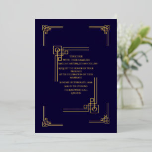 Invitación Con Relieve Metalizado Elegante Navy & Gold Art Déco Personalizado