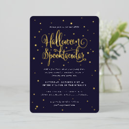 Invitación Con Relieve Metalizado Elegante Navy/Halloween Halloween Spooktacular + E