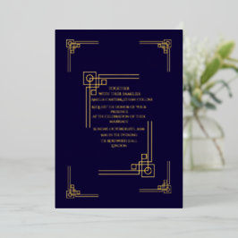 Invitación Con Relieve Metalizado Elegante Navy & Oro Art Déco Personalizado