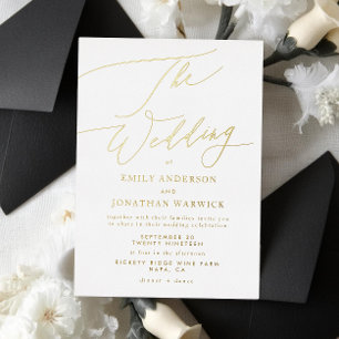Invitación Con Relieve Metalizado Elegante Negro y Blanco Oro La Boda