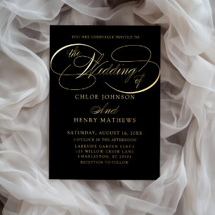 Invitación Con Relieve Metalizado Elegante Negro y Dorado La Boda De