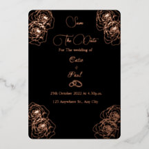 Elegante negro y rosa oro Save the date