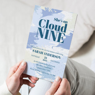 Invitación Con Relieve Metalizado Elegante Nube Nueve Negrita Despedida de Soltera P