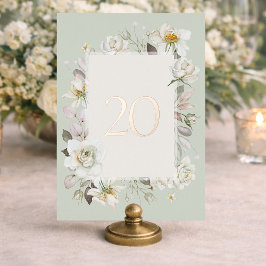 Invitación Con Relieve Metalizado Elegante número de mesa de boda en verde salvia co