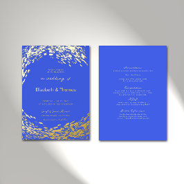Invitación Con Relieve Metalizado Elegante Ola Azul Moderna Boda de Playa Todo en Un