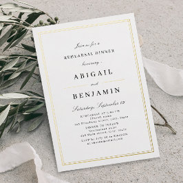 Invitación Con Relieve Metalizado Elegante orilla dorada cena de ensayo minimalista