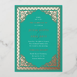 Invitación Con Relieve Metalizado Elegante Ornamento hindú Marco Boda indio