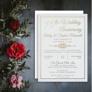 Invitación Con Relieve Metalizado Elegante Ornate 75 Aniversario Fiesta Relieve meta