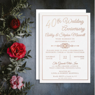 Invitación Con Relieve Metalizado Elegante Ornato Cumpleaños 40 Aniversario de Boda 