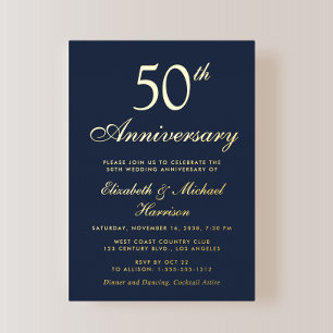 Invitación Con Relieve Metalizado Elegante oro azul 50 aniversario Boda