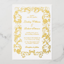 Invitación Con Relieve Metalizado Elegante oro blanco inmaculado