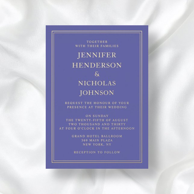Invitación Con Relieve Metalizado Elegante Oro Boda púrpura formal (Subido por el creador)