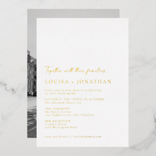 Invitación Con Relieve Metalizado Elegante oro Chic minimalista guión foto boda 