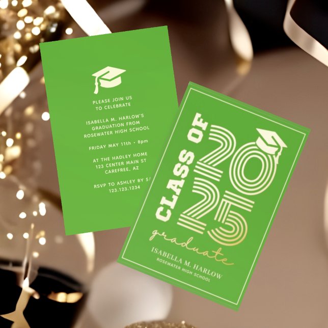 Invitación Con Relieve Metalizado Elegante Oro de Graduación de la Escuela Secundari (Subido por el creador)