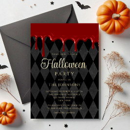 Invitación Con Relieve Metalizado Elegante oro de halloween con goteo de sangre negr