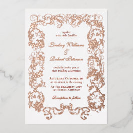 Invitación Con Relieve Metalizado Elegante Oro de Rosa Blanca Ornate Vintage